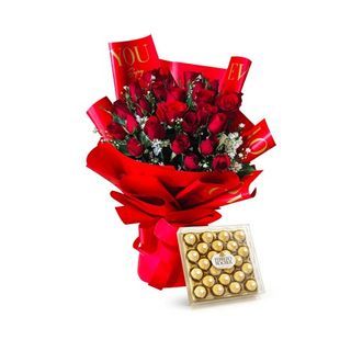 Two Dozen of Red Roses with 24pcs Ferrero Box