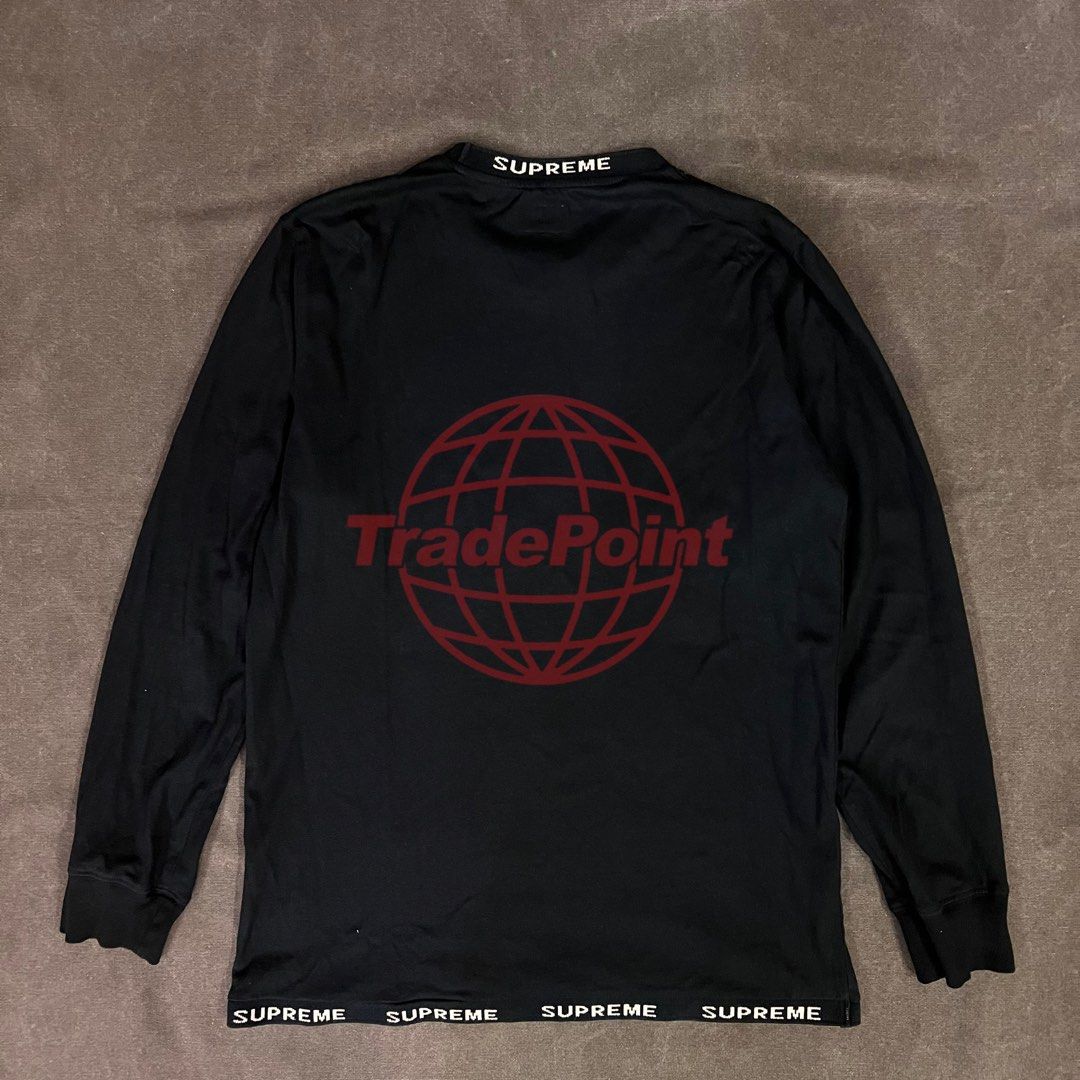 中古商品USED]-SUPREME LOGO RIB L/S TEE NAVY 深藍長袖M, 名牌, 服裝