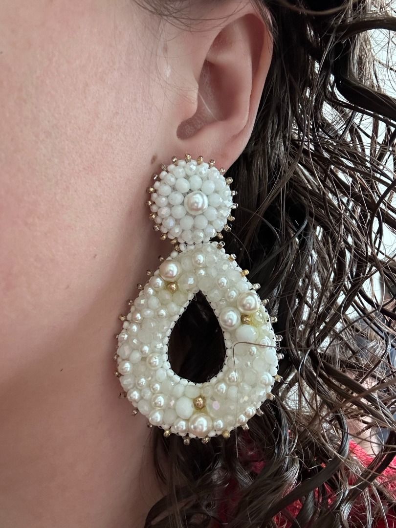 White and gold statement earrings sale