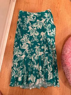 Zara floral green linen midi skirt