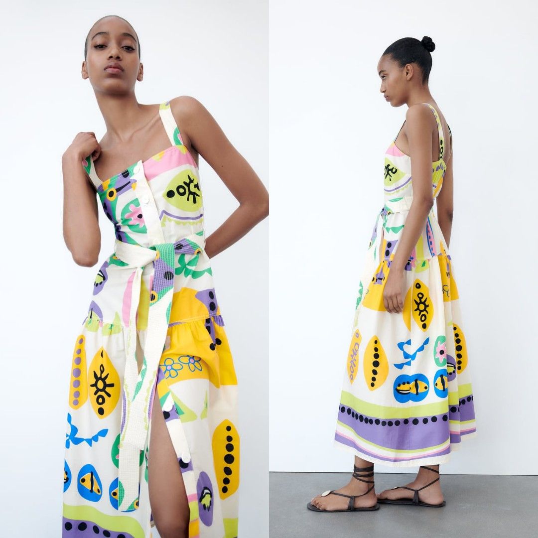 Zara printed midi dress Women s Fashion Dresses Sets Dresses