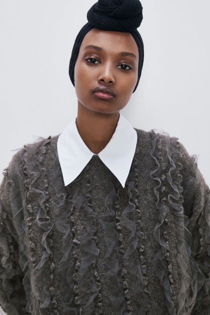 ZARA Ruffle Knit Sweater Crop Top Mix Flounce Frill Tulle Mesh