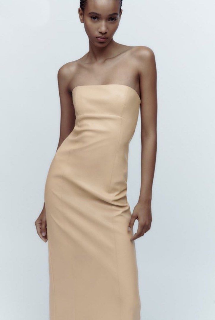 Zara Faux Leather Strapless Dress ZARA LEATHER EFFECT STRAPLESS DRESS BLACK LARGE Zara Faux Leather Strapless Dress ZARA LEATHER EFFECT STRAPLESS DRESS BLACK LARGE