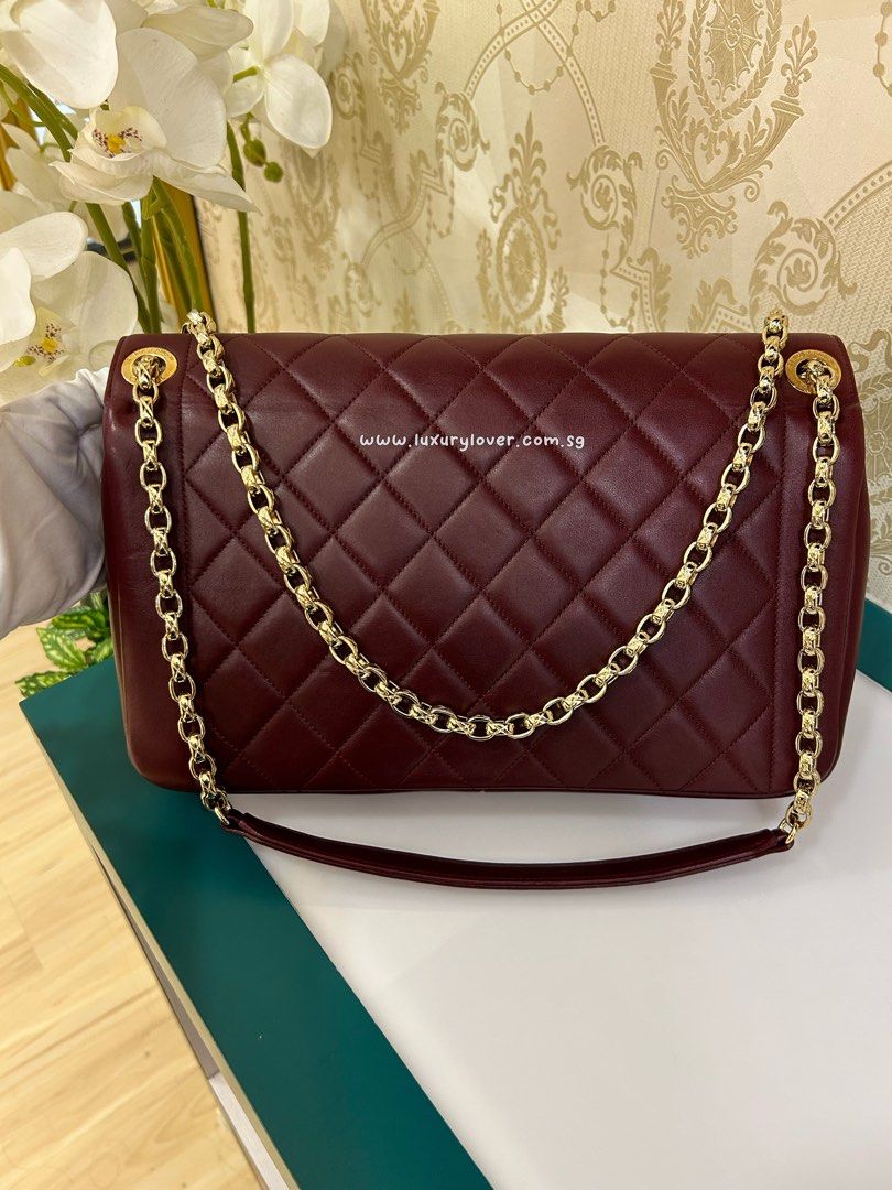 18 Chanel Chic with Me Flap Bag Jumbo Single Flap Dark Red Burgundy Lamb GHW