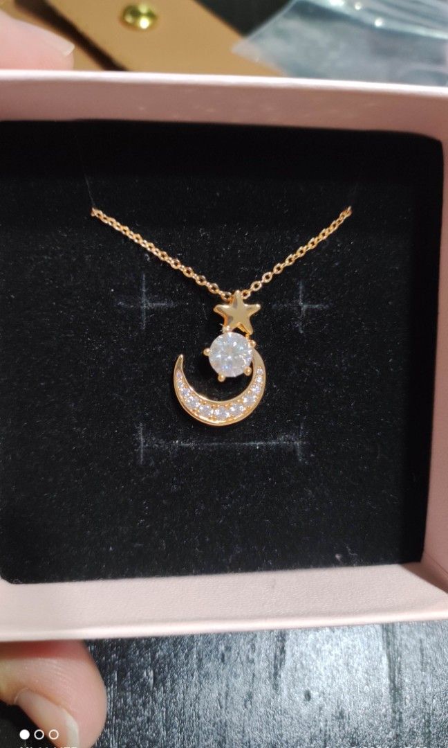 1 carat lab diamond moon and star necklace in rose gold Women s