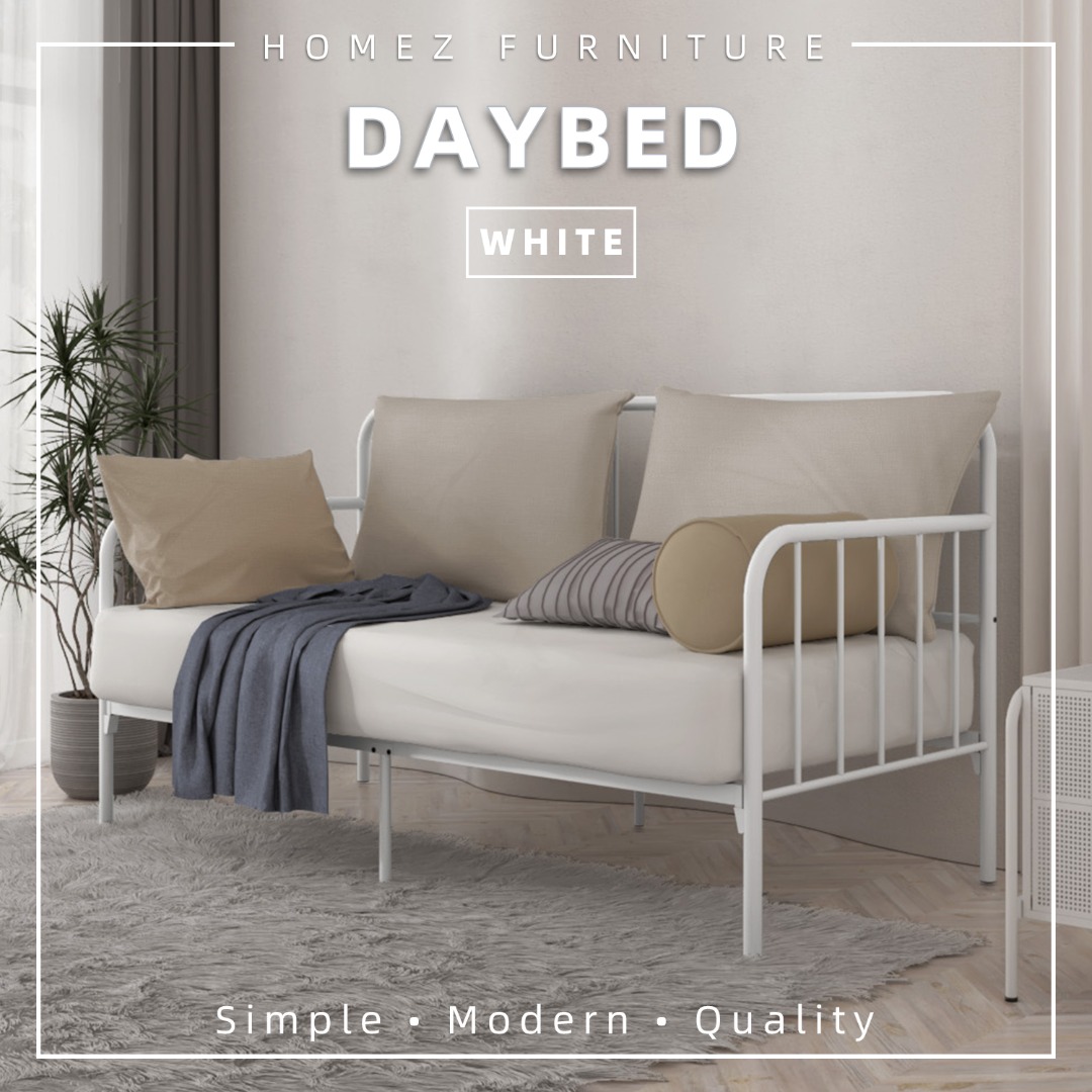 6.4FT Day Bed/Pull Out Trundle Powder Coated Metal Bed Frame, Furniture