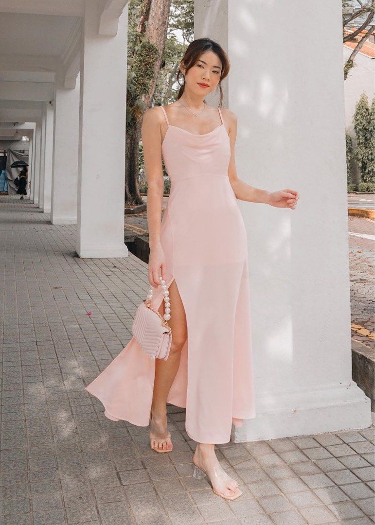 white cowl neck maxi dress