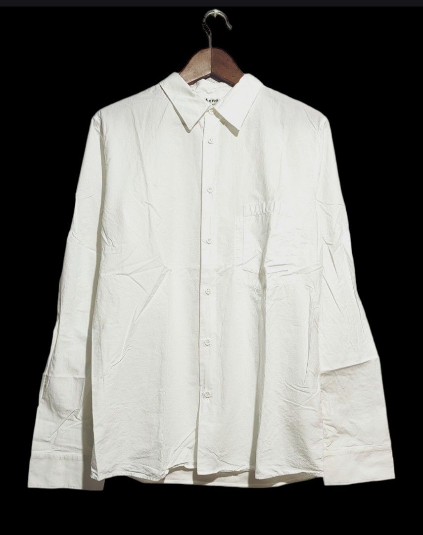 ACNE STUDIOS WHITE COTTON LONGSLEEVE SHIRT (Category: Longsleeves) located in Donsol. Submitted by saksthriftavenuebyluckymaria8 (Listing ID 1279090478, Image 3). Description: Size 50 fits L Chest 20in Length 29in Armhole 10in Shoulder 17in Excellent condition Cotton front collar and sleeves - not stretchable Back-- cotton nylon elasthane stretchable. Made in Romania.