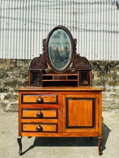 Antique Narra Vanity Dresser Tokador Oval Mirror