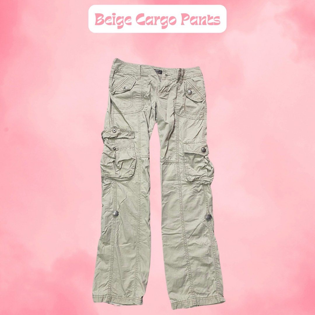 BEIGE CARGO PANTS LOW RISE, Women's Fashion, Bottoms, Jeans on Carousell