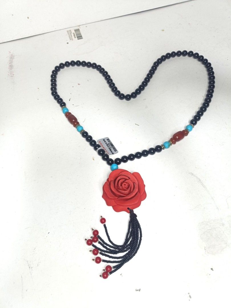Black agate red rose cinnabar Turquoise gem stones long chain