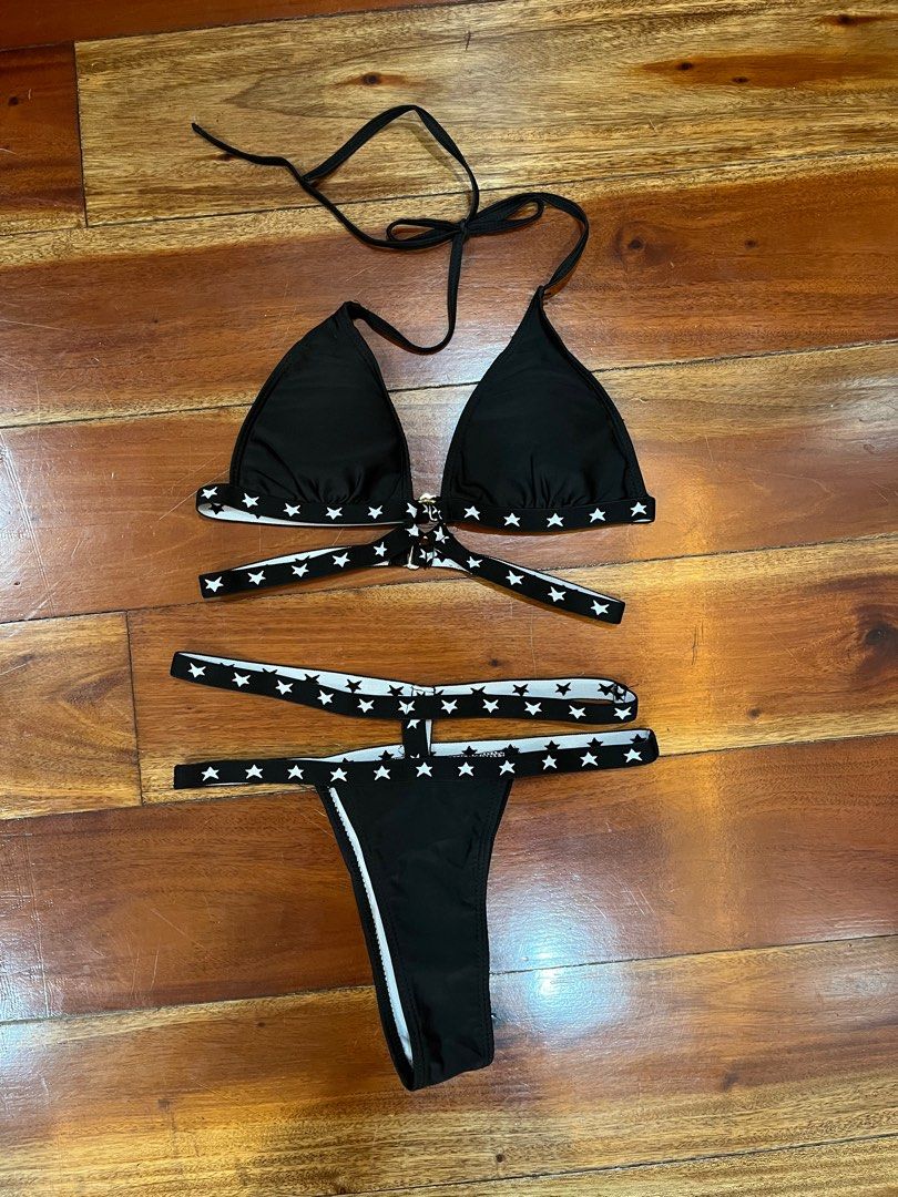 Black Bikini w/ Straps and Stars (Category: Bikinis & Swimsuits) located in Quezon City. Submitted by obsidianee (Listing ID 1279111826, Image 1). Description: This bikini has met a celebrity! 🤩😂 Only used thrice. See last two pics for measurement..