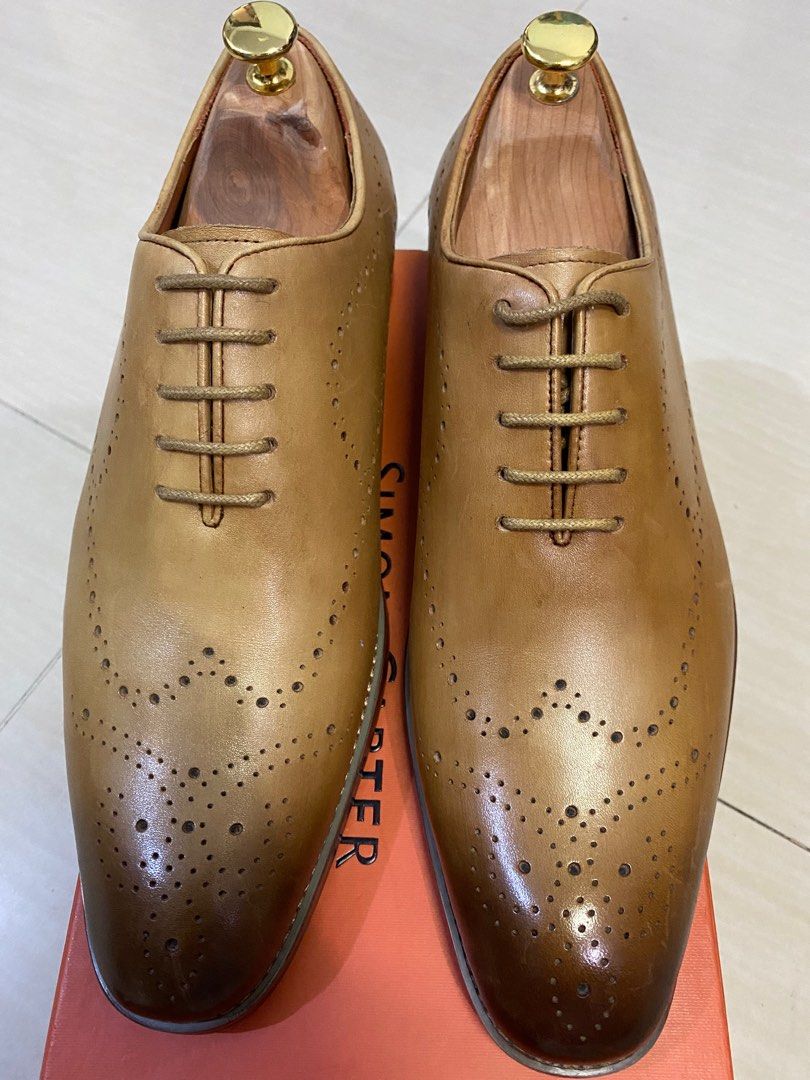 Brand New Simon Carter Whole Cut Brogue Tan Light Brown Leather