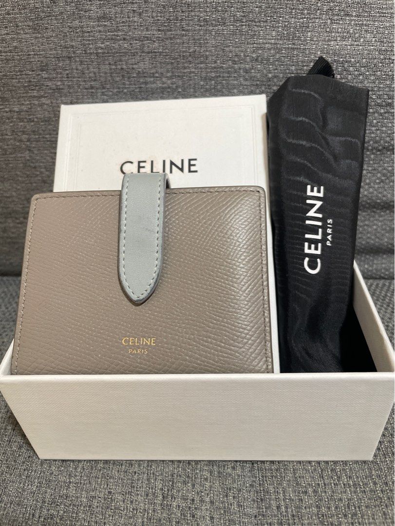 Celine Wallet 雙色粒面牛皮革小型連帶ESSENTIALS銀包鵝卵石色/ 礦物色
