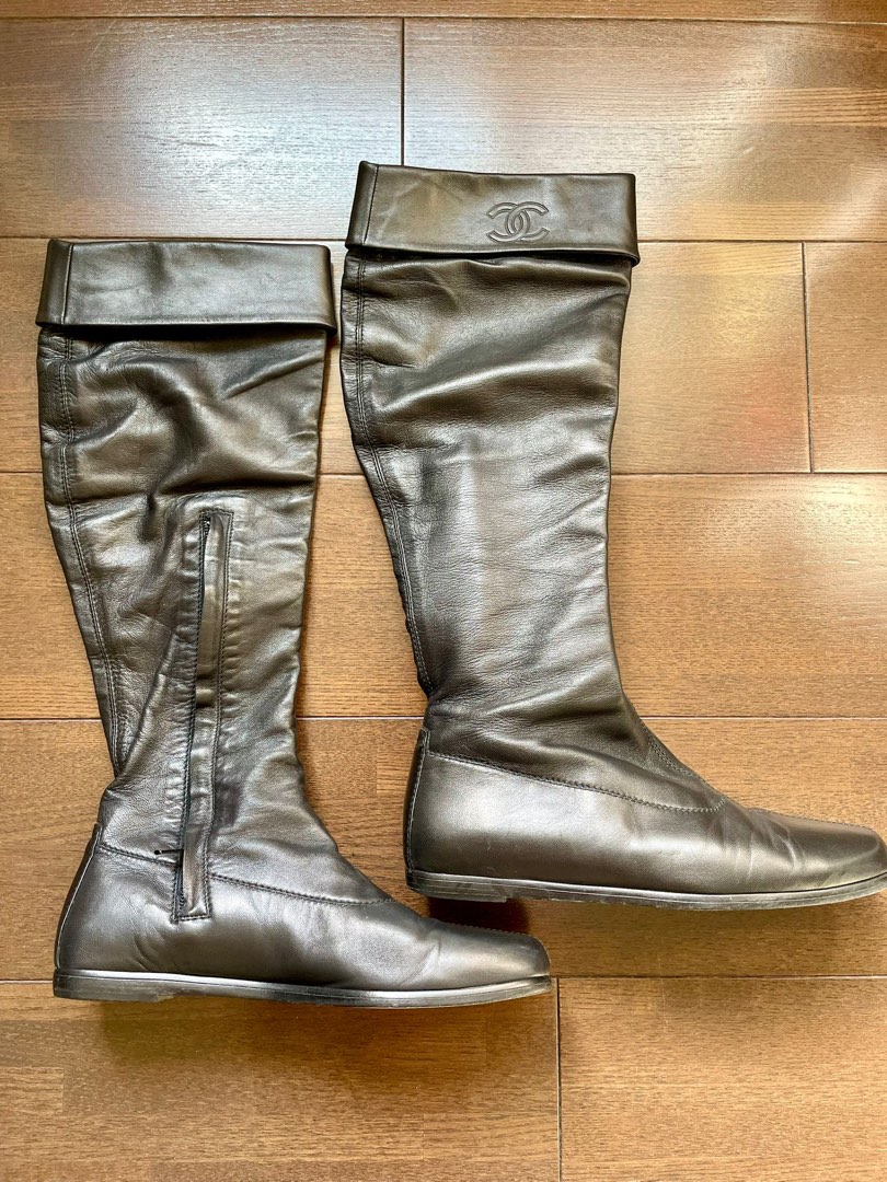Chanel boots black size 38, 名牌, 鞋及波鞋- Carousell