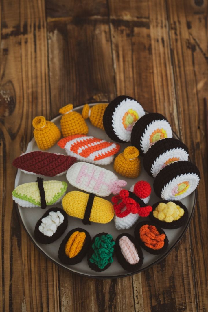 Crochet sushi keychain plush handmade Crochet Amigurumi Food bag