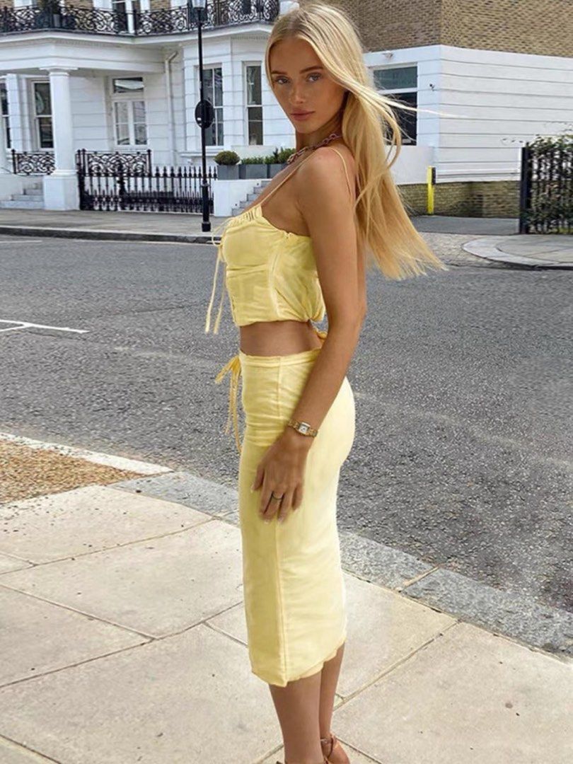 Cute and sexy yellow casual two piece set Women s Fashion
