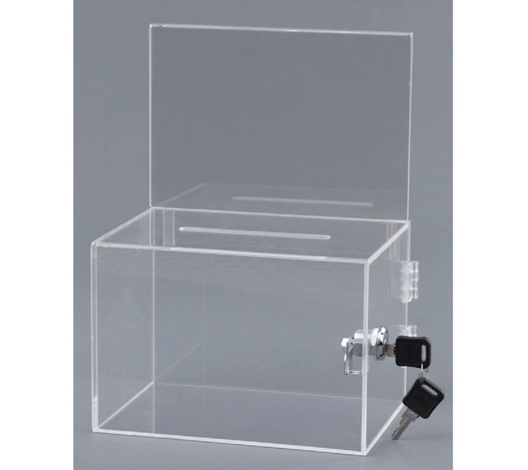 Donation Box with Lock,Acrylic Ballot Box,Vote Box,Ticket Box,Clear  Suggestion Box with 4x6 Ad Frame Flyer Sign Holder for Vote Coin Card  Collection