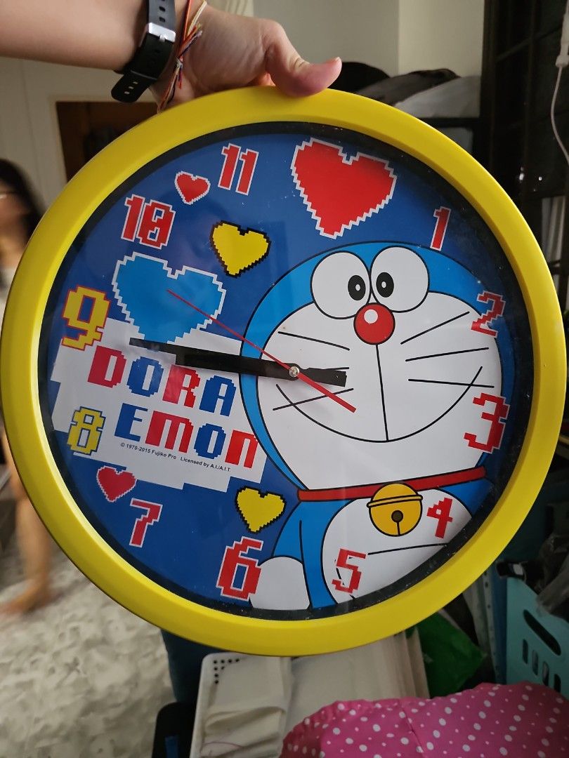 Doraemon Wall Clock AA Battery Operated, Furniture & Home Living, Home