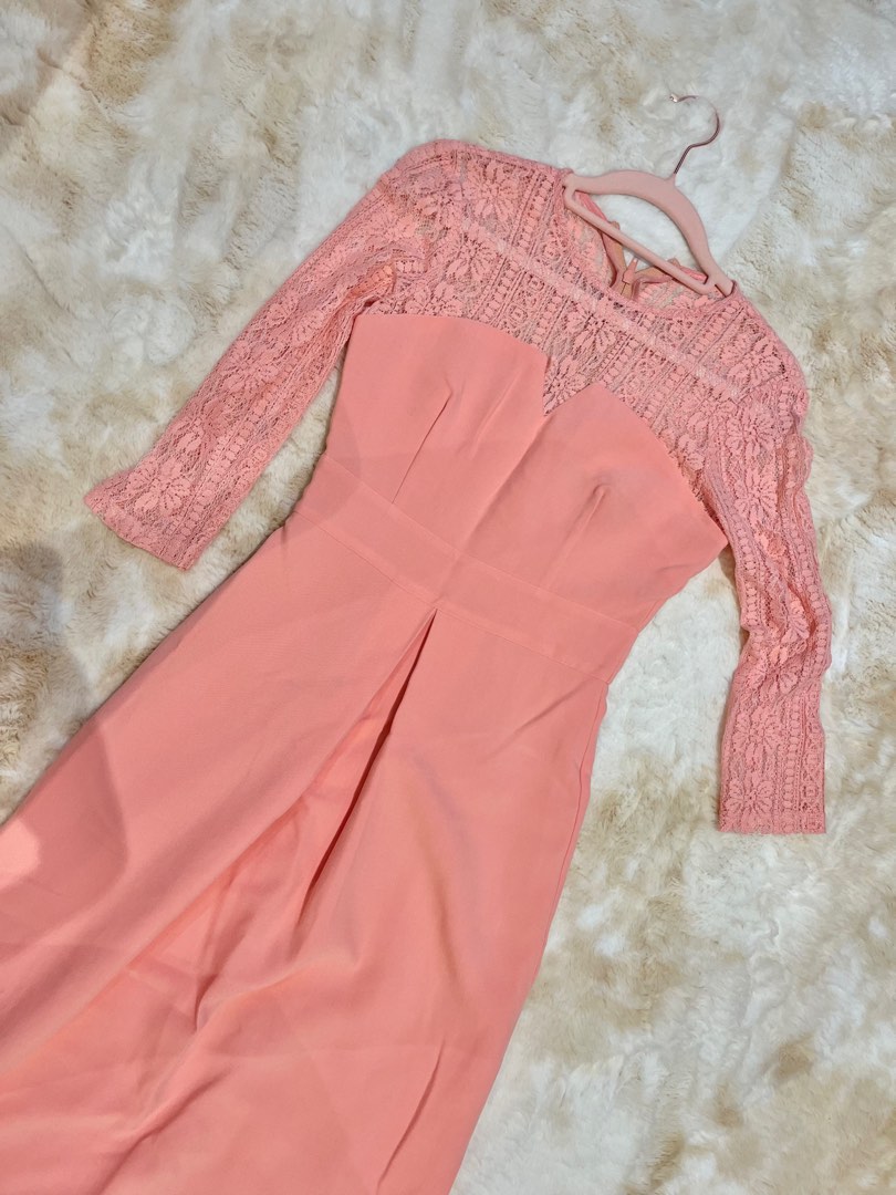 Doublewoot Pinky Peach Lace Sleeve Maxi Dress Women s Fashion