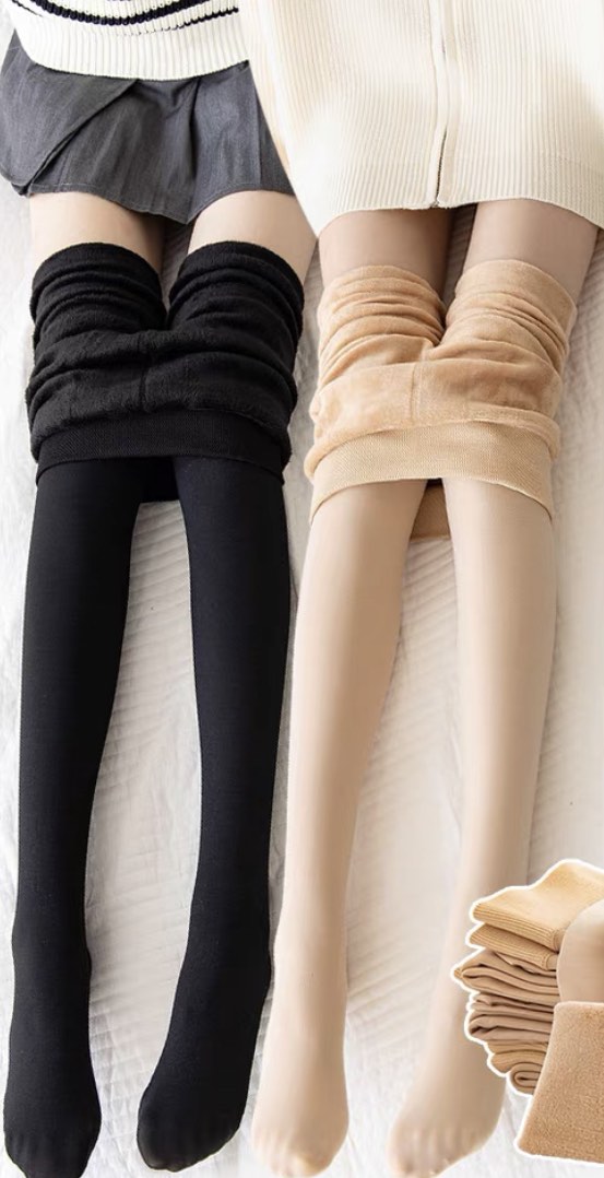 Knee High Fleece Lined Leggings in Nude/ Skintone (For Autumn