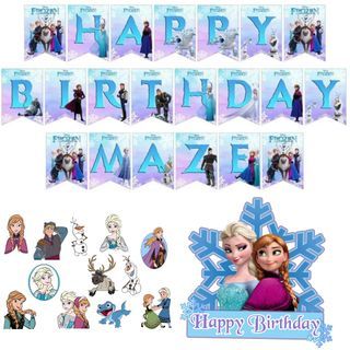 Frozen Theme Birthday Party Banner Cupcake Cake Topper Decoration Cupcake Cake topper Personalized