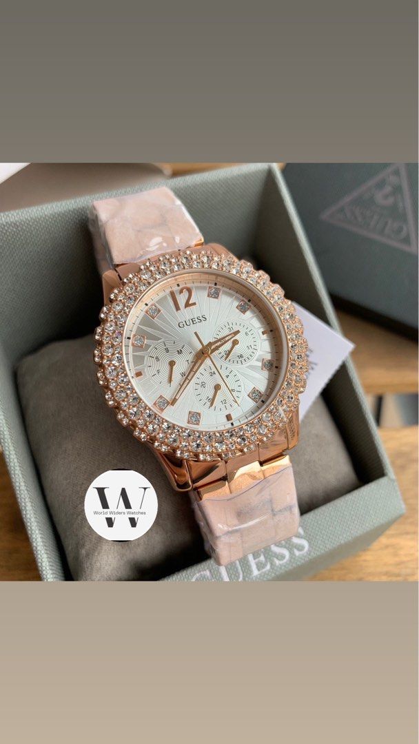 Guess Women s Rose Gold Tone Watch Crystal Accented Case W0335L3