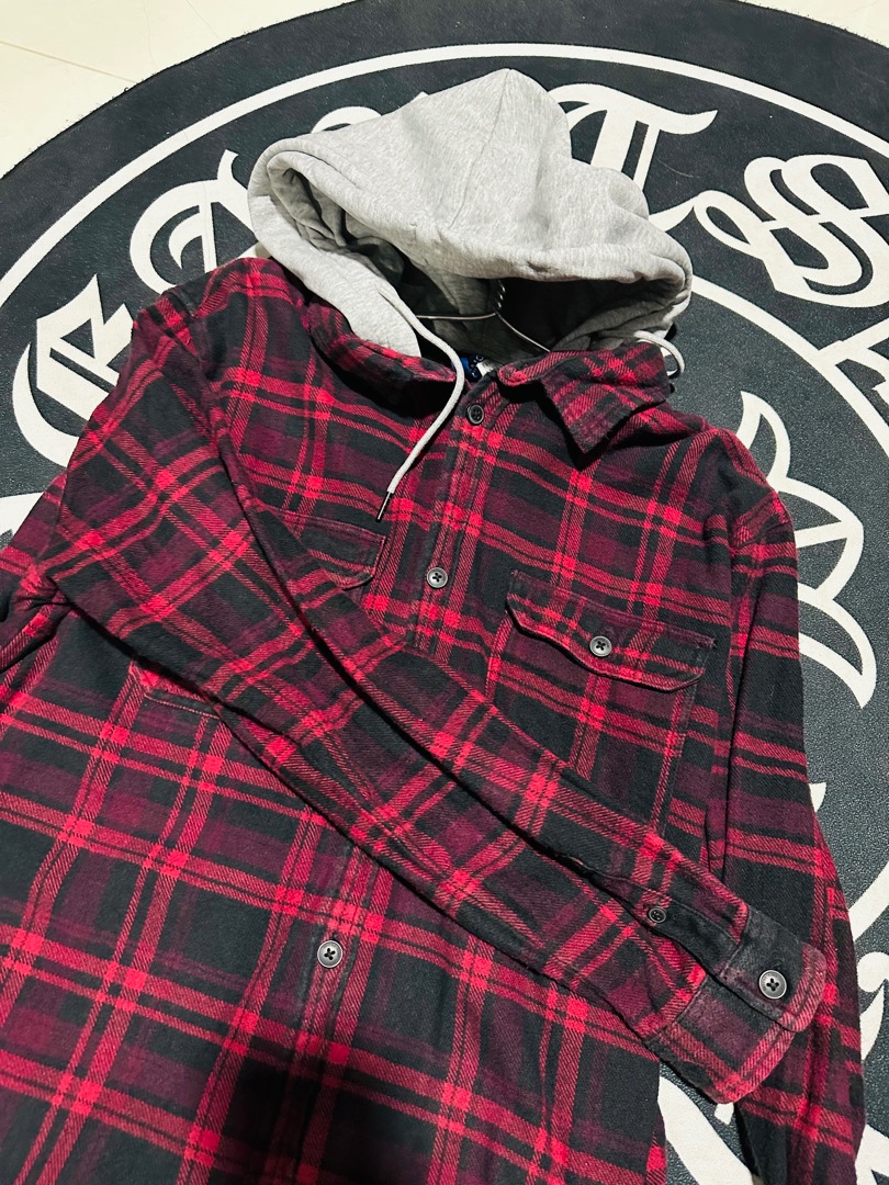 Red black flannel hoodie shop