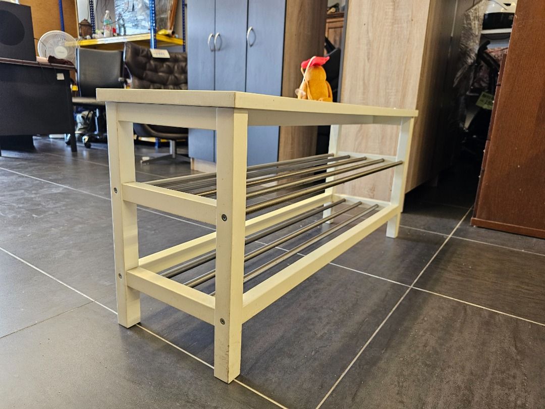 IKEA TJUSIG Bench with shoe storage, white, Bangku Rak Kasut IKEA TJUSIG, Putih, 81x34x50 cm
