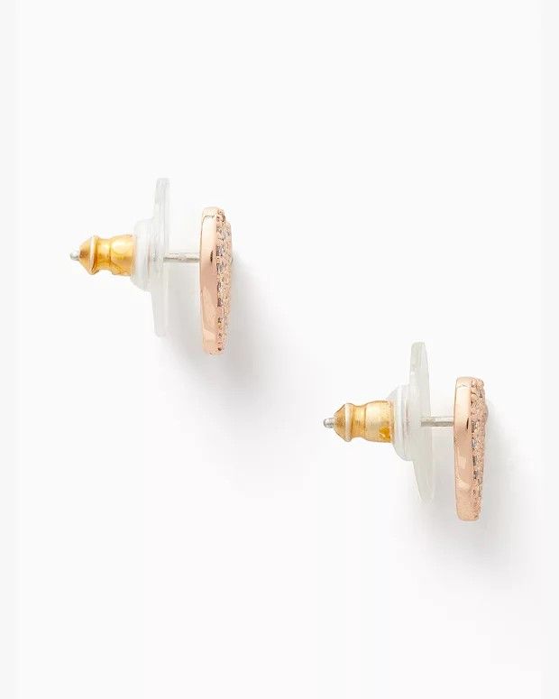 Kate Spade Yours Truly Pave Heart Studs (Category: Earrings) located in Quezon City. Submitted by tpanda17 (Listing ID 1279011307, Image 3). Description: brand new rose gold plated metal cubic zirconia weight: 1.8g disk clutch closure length/inner circumference: 0.4" width: 0.42".