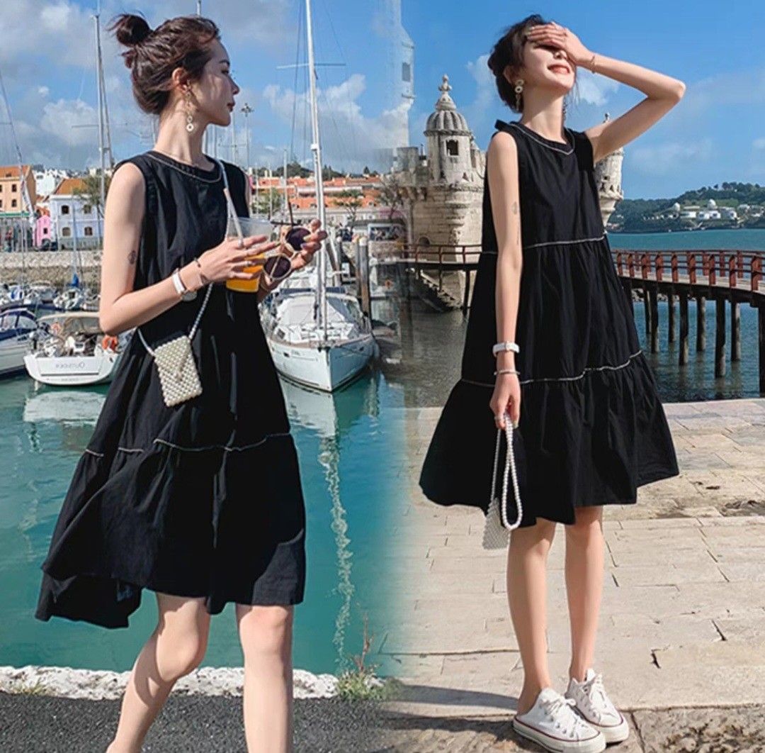 Loose Fit Casual Black Dress