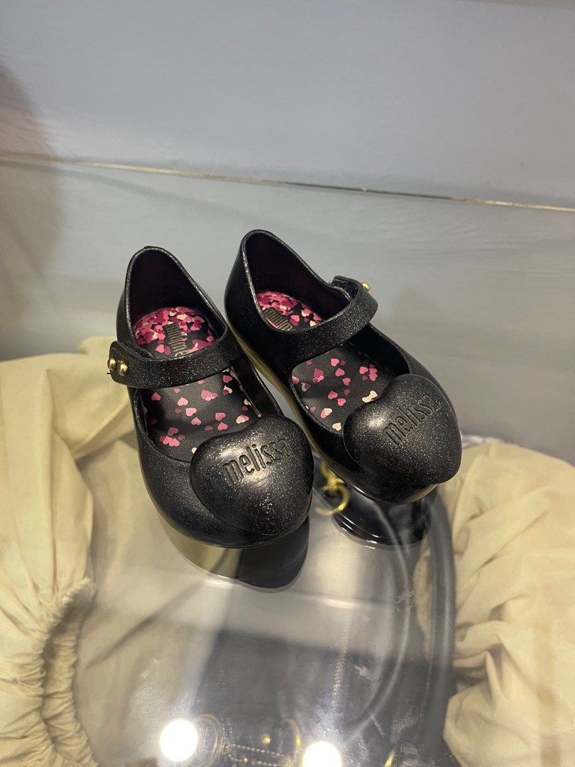 Mini Melissa Ultragirl Heart Black Glitter Babies Kids Babies Kids Fashion on Carousell