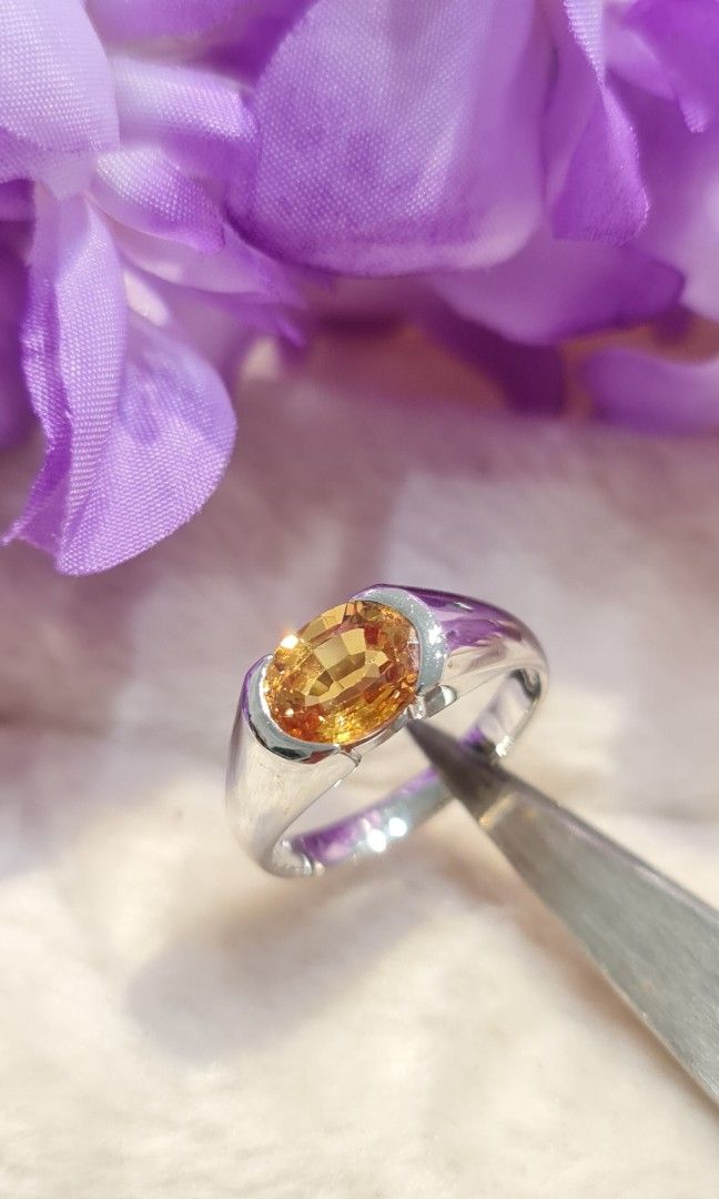 Natural Citrine gem ring in 18k 750 white gold Women s Fashion