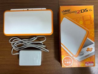 New Nintendo 2DS LL White x Orange with AC adapter and pouch