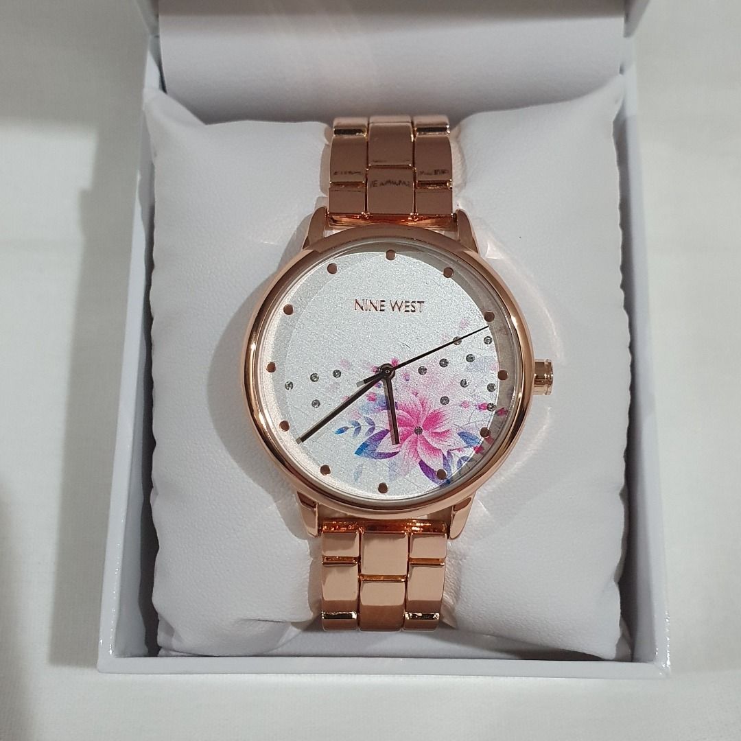 Nine west rose goldtone and grey strap watch hot sale