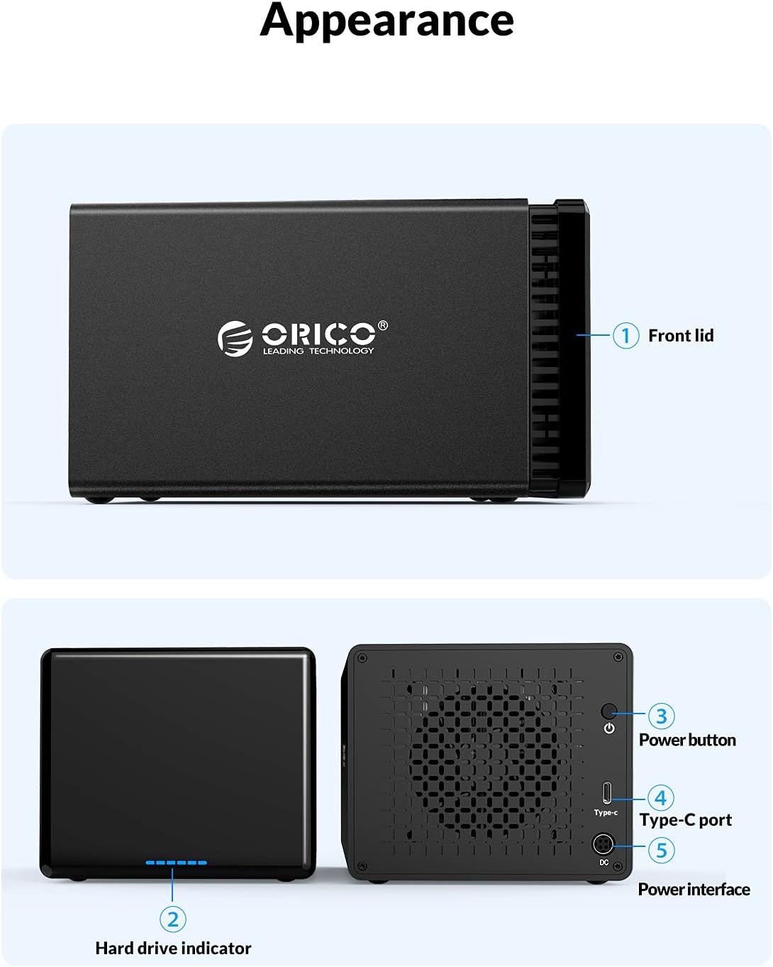 ORICO 5 Bay Raid Hard Drive Enclosure USB C Magnetic Aluminum HDD ...