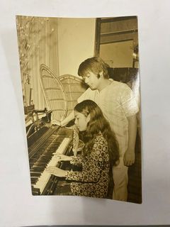 Original Old Vintage Photograph Filipina Singer Actress National Artist Nora Aunor practicing piano lesson with unknown man