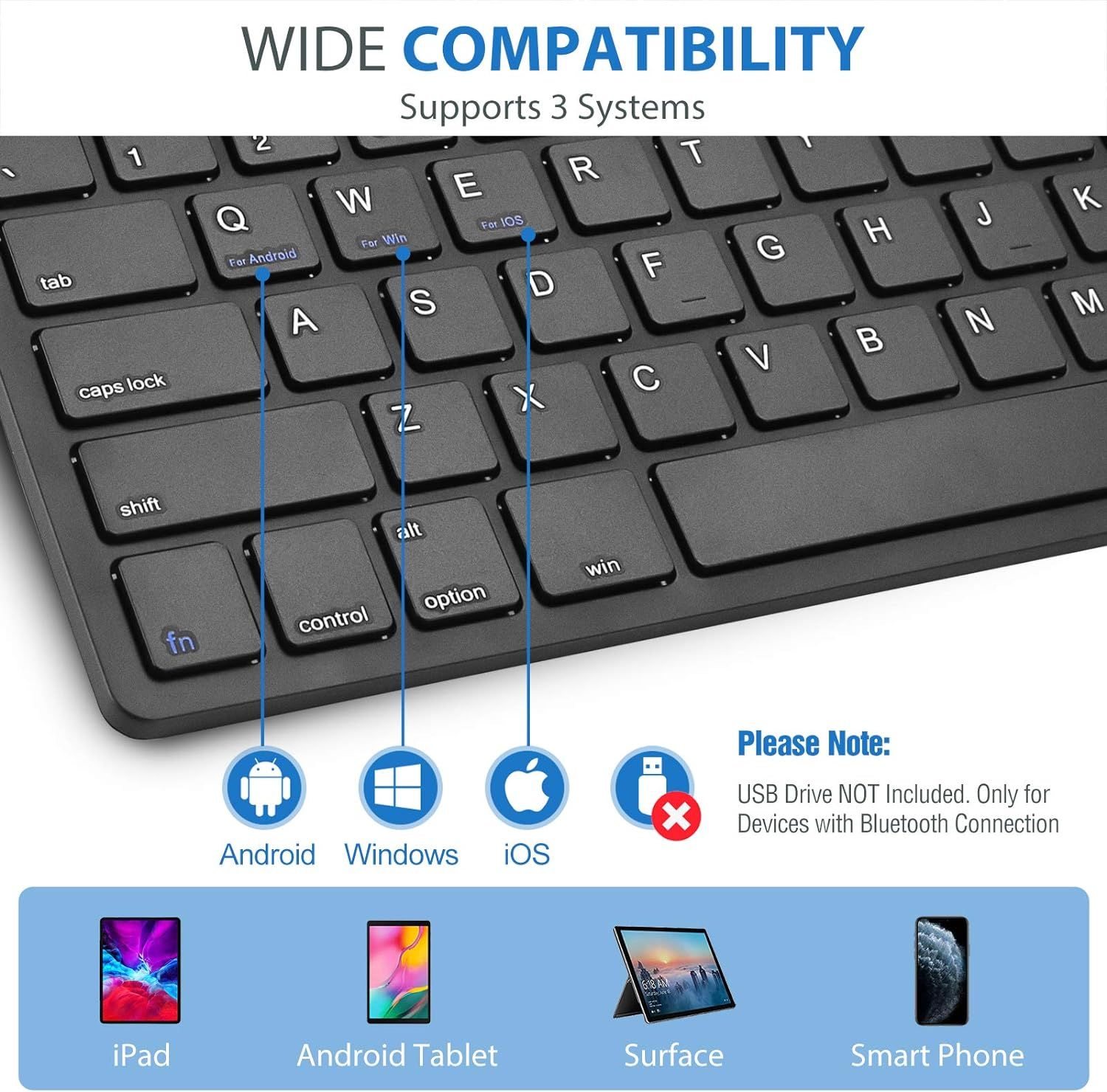 ProCase Wireless Keyboard for iOS Android Windows Device, Mini Small