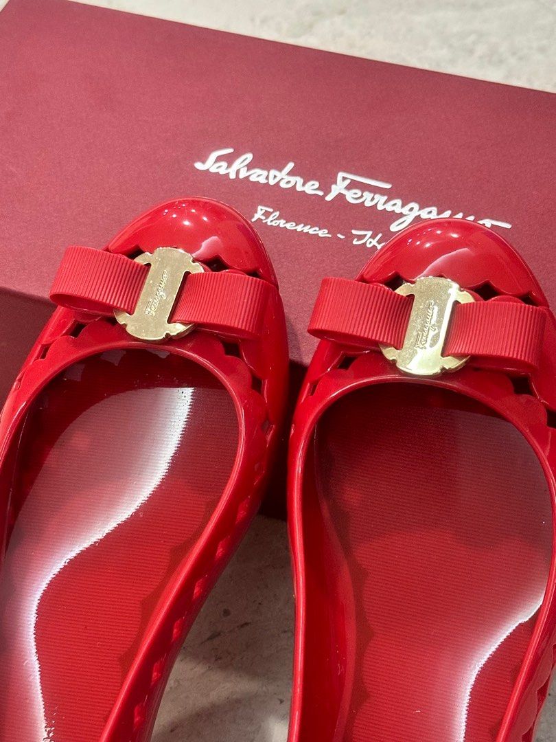 Salvatore Ferragamo Red Jelly Ballerina Shoes Sz 7
