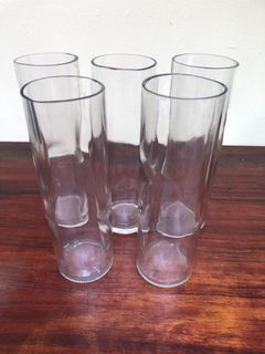 Set of 5 Cylindrical Clear Thick Glass Vases  9 x 2.75 inches