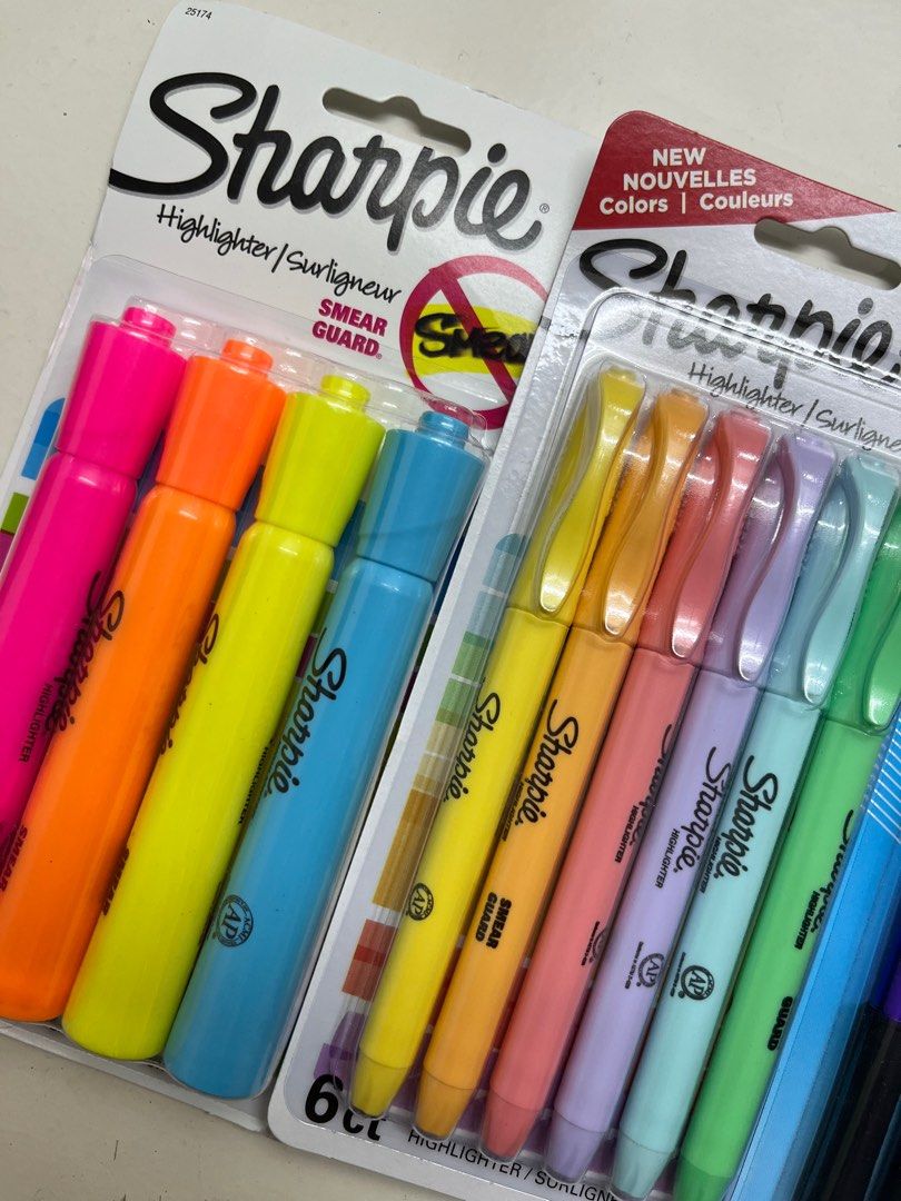 Sharpie Highlighter Markers, Paper Mate Pencil, and Crayola Colored