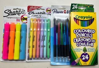 Take ALL for 750 pesos! Sharpie Highlighter Markers, Paper Mate Pencil, and Crayola Colored Pencil
