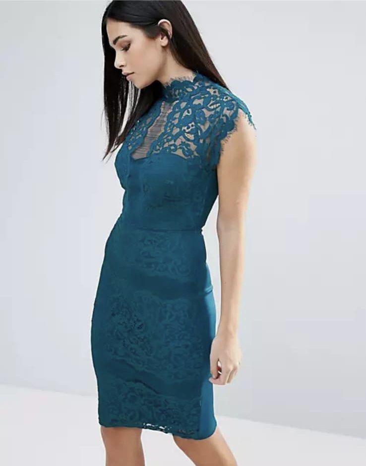 Lipsy London Teal Lace High Neck Dress Women s Fashion Dresses
