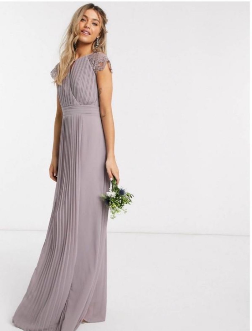 Tfnc London Tfnc Taupe Bridesmaid TFNC Bridesmaid Lace Sleeve Maxi