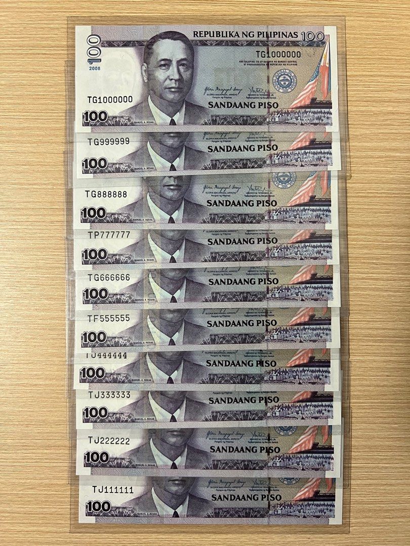 菲律賓UNC舊版100比索111111-1000000包含888888, 名牌, 飾物及配件- Carousell
