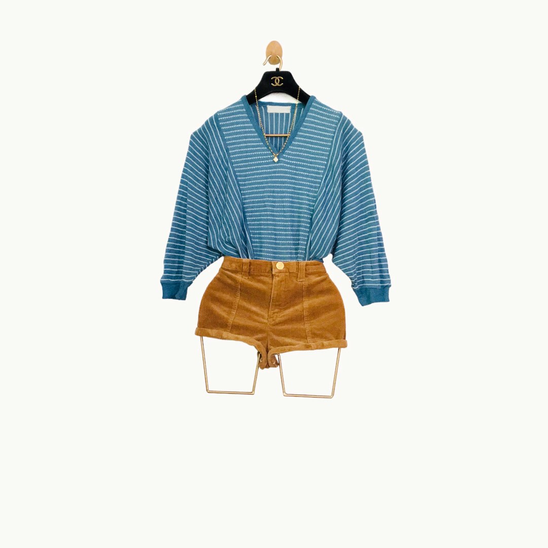 V-Neck Stripe Long Sleeve Top With Latter Print
