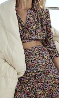 ZARA Floral TOP & Drape skirt
