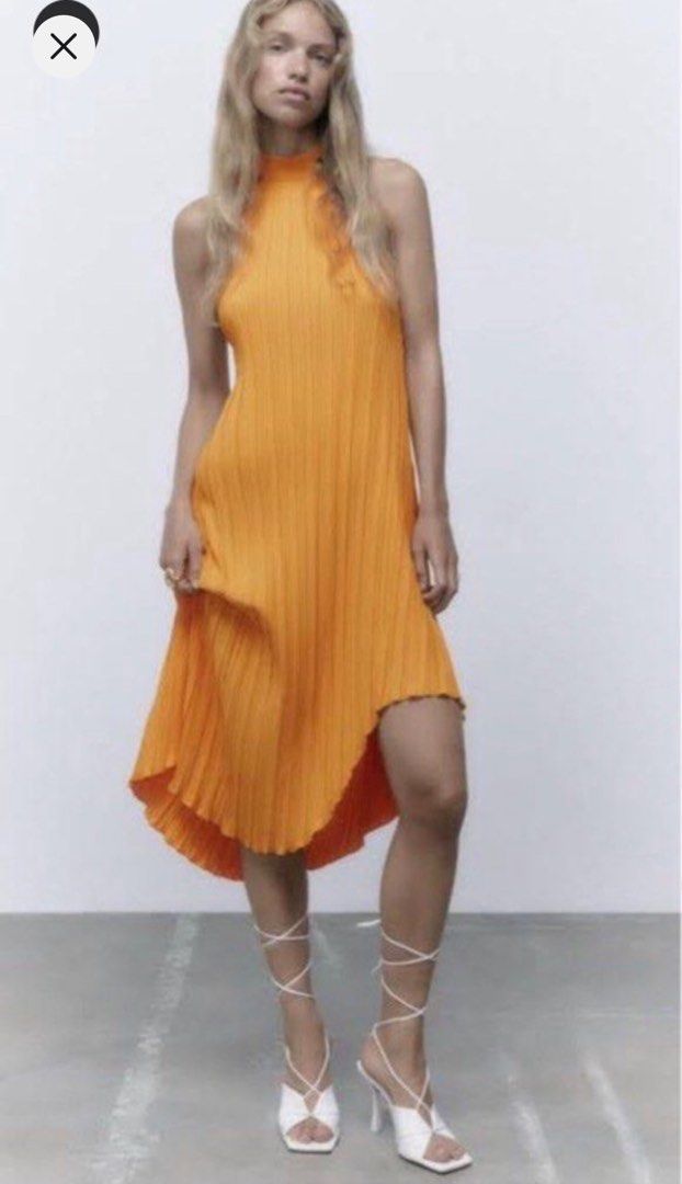Zara orange top pleated dress