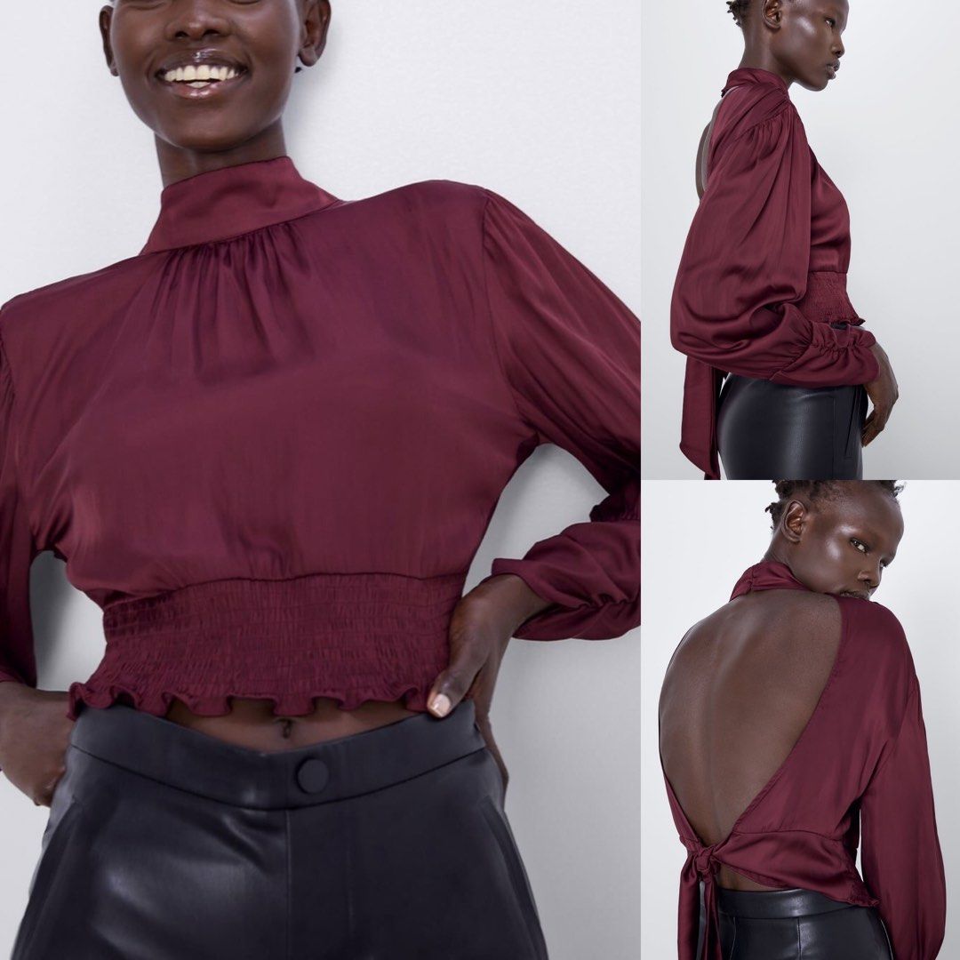 Satin open back blouse online