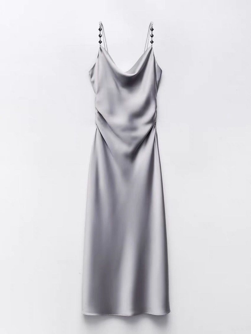 Zara silver silk maxi dress, Women's Fashion, Dresses & Sets, Dresses on  Carousell
